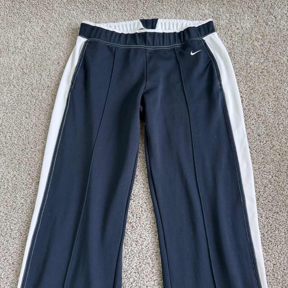 Y2K Nike Track Pants Womens Medium Blue Elastic Waist Pockets Side Stripe